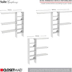 ClosetMaid SuiteSymphony Wood Closet Organizer Kit with Tower, 3 Hang Rods, Top Shelves, 4 Drawers, Doors, Adjustable, Fits Spaces 6 - 10 ft. Wide, Natural Grey