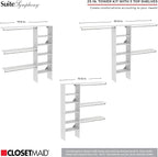 ClosetMaid SuiteSymphony Wood Closet Organizer Kit with Tower, 3 Hang Rods, Top Shelves, 4 Drawers, Modern Adjustable, Fits Spaces 6-10 ft. Wide, Natural Grey