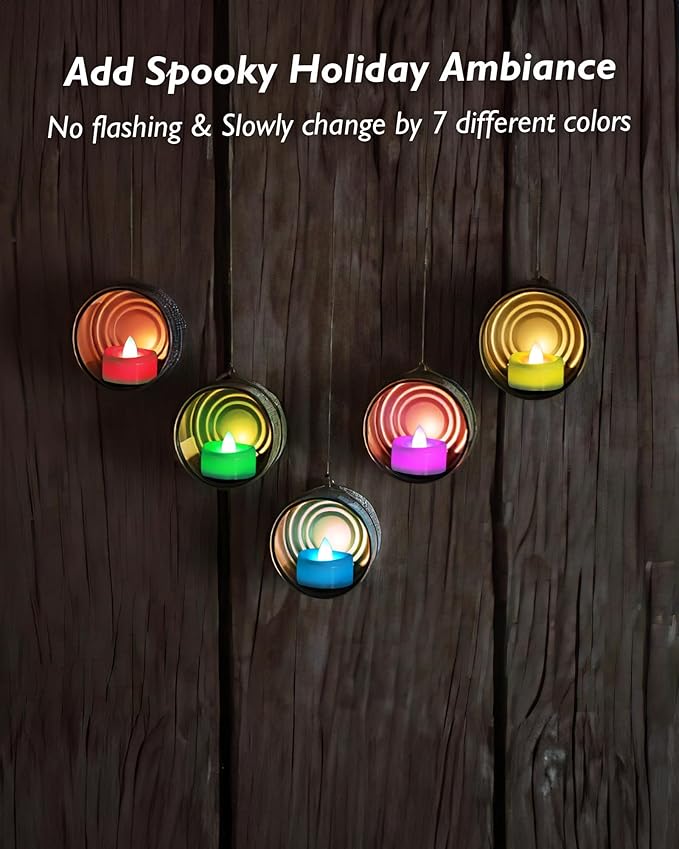 LED Candles, 24-Pack Color Changing Tea Lights Candles Battery Operated Bulk, Long-Lasting 200+ Hours Flameless Tealight Candles for Halloween Christmas Holiday Decor, 1.5'' D X 1.25'' H