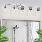 Modern Brushed Nickel 5 Light Bathroom Vanity Light, 31 inch Bathroom Lights Fixtures, Vanity Lights for Mirror Kitchen Living Room Hallway Cabinet Porch