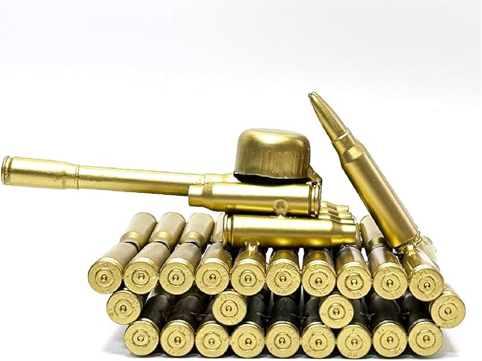 Bullet Shell Military Vehicle Sculptures - Handmade Tank, Airplane, Warship Metal Art Decor for Home, Office, Study Room for Men, Veterans (95 Tank)