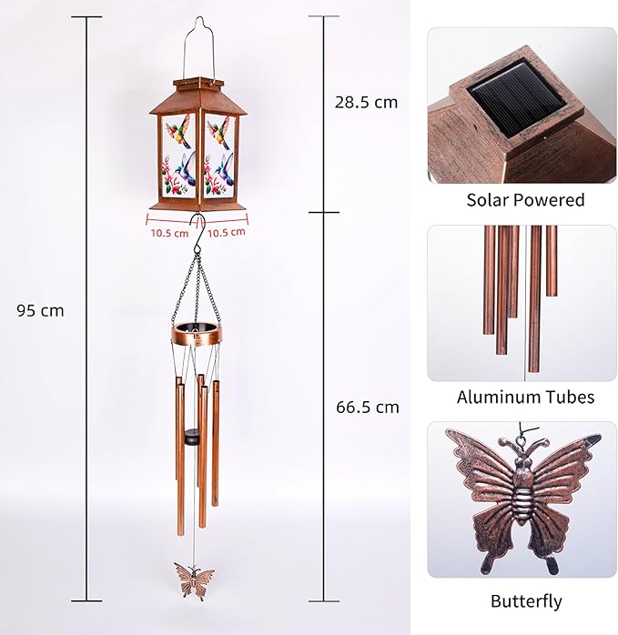 Single Palace Lantern, Wind Chime Hummingbird, Decorative Mobiles Gifts, Solar Hummingbird Wind Chimes, Gifts for Mom, Women, Grandma, Garden Courtyard Lawn Decor, Gift for Christmas and New Year