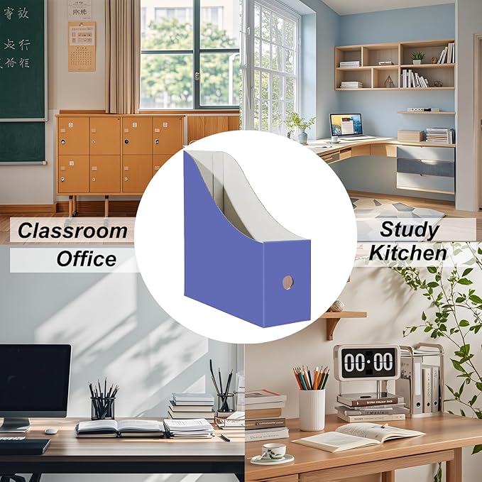 Limitliho Magazine File Folder Holder for Desk, Book Bins for Classroom Library,Office,Home, 10.6" H x 10.2" L x 3.5" W in Cardboard Paper Organizer (Elegant color, 6 Pack)