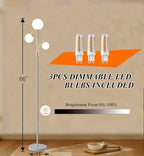 Fiqevs Dimmable White 3 Globe Floor Lamp with Frosted Glass Orb Shades and Bulbs Included, Elegant Mid Century Modern Standing Lamps, Tall Pole Light for Living Room Bedroom Office