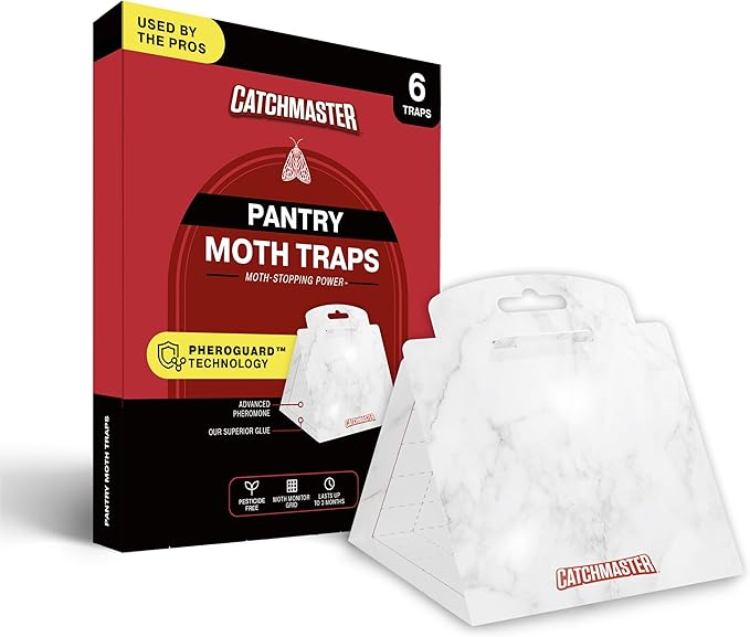 Catchmaster Pantry Moth Traps with Premium Extra Strength Pheromone Technology – XL, Extra-Strength Flour & Indian Meal Moth Traps – Protects Kitchen Cabinets & Food Storage – Marble, 6PK