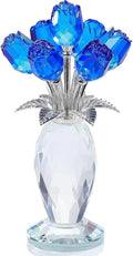 Glass Rose Flowers, Crystal Glass Figurines Rose Decorations for Home Gifts for Mom Wife Grandma, Crystal Flowers Collectible Ornament Mother's Day Thanksgiving Anniversary Birthday Gifts (Blue Rose)