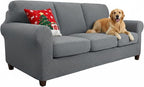 YEMYHOM Latest Checkered 4 Pieces Couch Covers for 3 Cushion Couch Extra Large High Stretch Thickened Sofa Cover for Dogs Pets Furniture Protector Sofa Slipcovers (Light Gray), 91"-110"(3 Cushions)