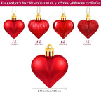 Elcoho 48 Pieces Valentine's Day Heart Shaped Baubles Hanging Heart Ornaments Valentines Tree Decorations for Valentines Day Ornaments Party Wedding Anniversary Decor, Red