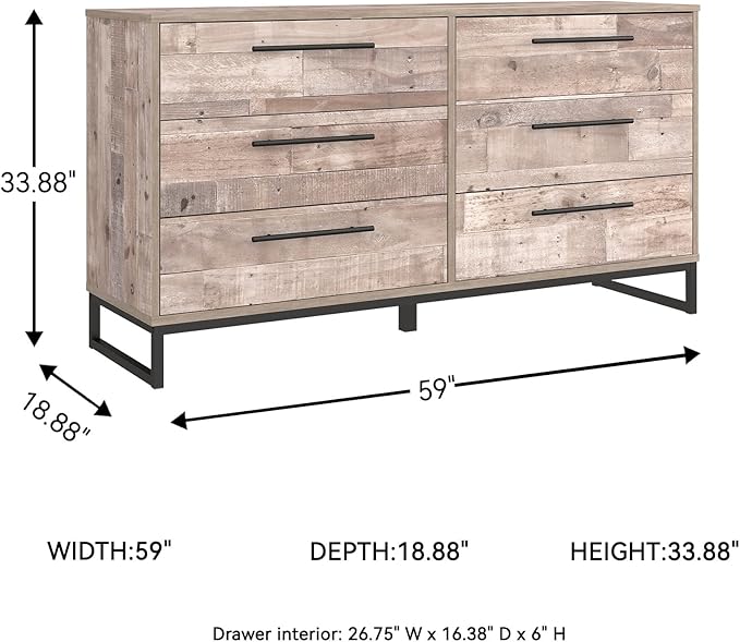 Signature Design by Ashley Neilsville 6 Drawer Dresser, Light Brown