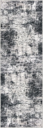 IOHOUZE Abstract Runner Rug 2x6 Ft Washable Runners for Hallways, Non Slip Kitchen Runner Printed Faux Wool Entryway Runner Indoor, Modern Abstract Floor Carpet for Hall Kitchen Bedroom, Black Gey