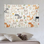VUMIVI Cute Cat Tapestry Cartoon Pets Flowers Mushrooms Butterflies Watercolor Illustrations Tapestry Wall Hanging for Living Room Bedroom Dorm Classroom Aesthetic Decor W60xL40in