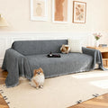 Couch Cover for Dogs, Non Slip Sofa Cover, Washable Couch Covers, 2 Cushion Sofa for Dogs Furniture Protector with Tassels Chenille Sofa Covers for Pets (Vertical Pattern Dark Gray)