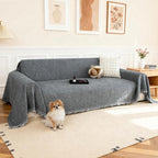 Couch Cover for Dogs, Non Slip Sofa Cover, Washable Couch Covers, 2 Cushion Sofa for Dogs Furniture Protector with Tassels Chenille Sofa Covers for Pets (Vertical Pattern Dark Gray)