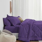 Love's cabin Twin Comforter Set Purple, 5 Pieces Twin Bed in a Bag, All Season Bedding Sets with 1 Comforter, 1 Flat Sheet, 1 Fitted Sheet, 1 Pillowcase and 1 Pillow Sham