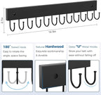 Belt Hanger Wall Mounted, Wooden Belt Organizer 2 Pack Max 24 Storage Capacity, 180° Rotating Space Saving Hangers for Ties, Tank Tops, Scarves, Bras, Keys, Bags Halloween Black
