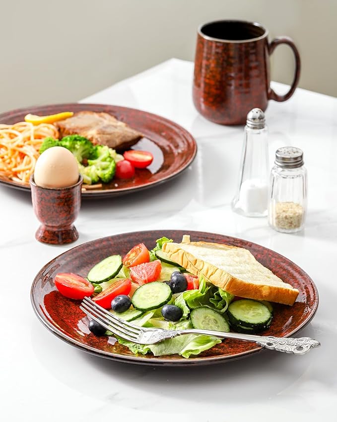 HASENSE Ceramic Dinner Plates Set of 4, 10 Inch Large Red Pasta Dessert Salad Serving Plates, Stoneware Steak Plate Set, Microwave and Dishwasher Safe