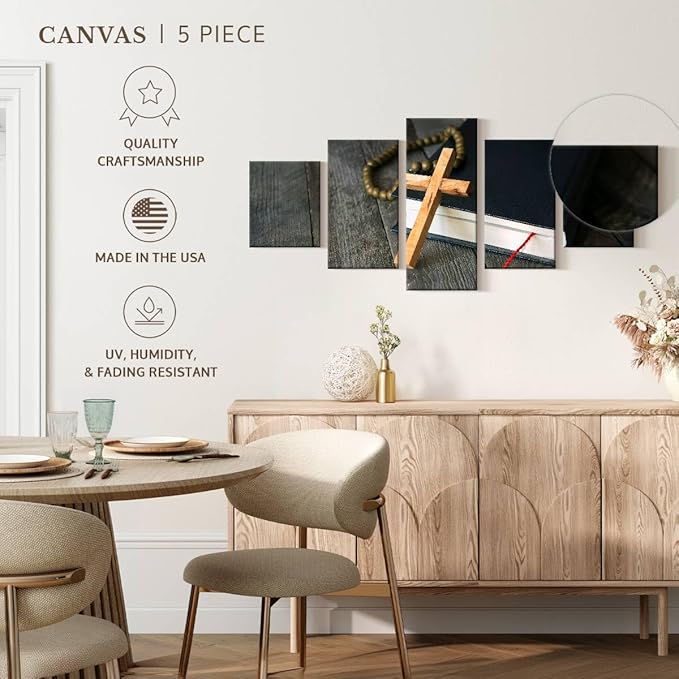 Elephant Stock Cross Canvas - 5 Panel Christian Pictures Decor - Canvas Print Wall Decor - Christian Cross Wall Art - 74" X 34"