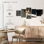 Elephant Stock Cross Canvas - 5 Panel Christian Pictures Decor - Canvas Print Wall Decor - Christian Cross Wall Art - 36" X 15"