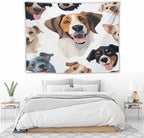 VUMIVI Cartoon Dog Tapestry Black & White Pet Dog Heads Cute Illustration Modern Creative Design Tapestry Wall Hanging for Living Room Bedroom Dorm Classroom Aesthetic Decor W80xL60in