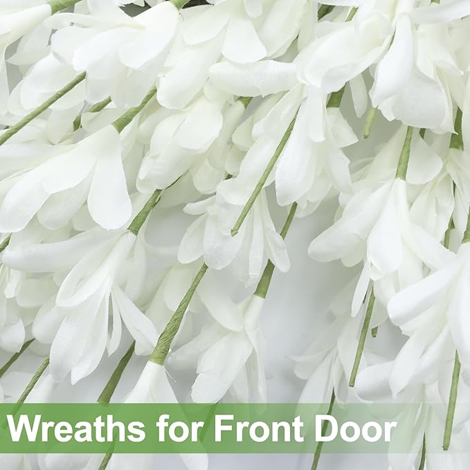 26 Inch Spring Wreaths for Front Door Large Spring Door Wreath Easter Valentines Wild Floral Summer Wreaths Outside All Season for Farmhouse Porch Wall Wedding Living Room Home Decor(White)