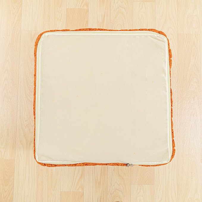 20x20x14 Inches Fluffy Square Pouf Ottoman - Plush Furry Ottoman Foot Rest Stool with High-Density Foam, Versatile Floor Seating for Living Room (Burnt Orange)