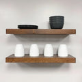URBANDI, Rustic Floating Shelves, Set of 2, Hidden Bracket, Solid Wood, Heavy Duty, Wall Mounted Shelves, (Provincial, 36Wx6D)