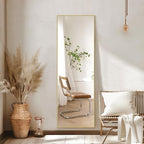 56"x18" Gold Full Length Mirror, Free Standing Mirror Full Length Made of Tempered Glass, Gold Floor Mirror for Bedroom Living Room Gym Dorm