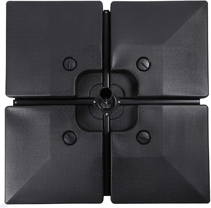 Sunnyglade 4pcs 200LB Square Patio Umbrella Base Water Filled Umbrella Stand Suitable for All Kinds Of Cross Tiles (Black)