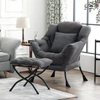 Lazy Chair with Ottoman, Large Lounge Accent Chair with Ottoman and a Throw Pillow, Dark Grey Reading Chair for Living Room Bedroom Dorm Room Office Apartment Relaxing Use