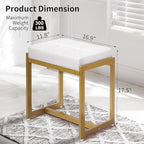 Vanity Stool, Vanity Chair Stools for Makeup Room, Faux Leather Small Makeup Bench, Modern Gold Metal Legs Ottoman Foot Rest for Bedroom Living Room, White & Gold