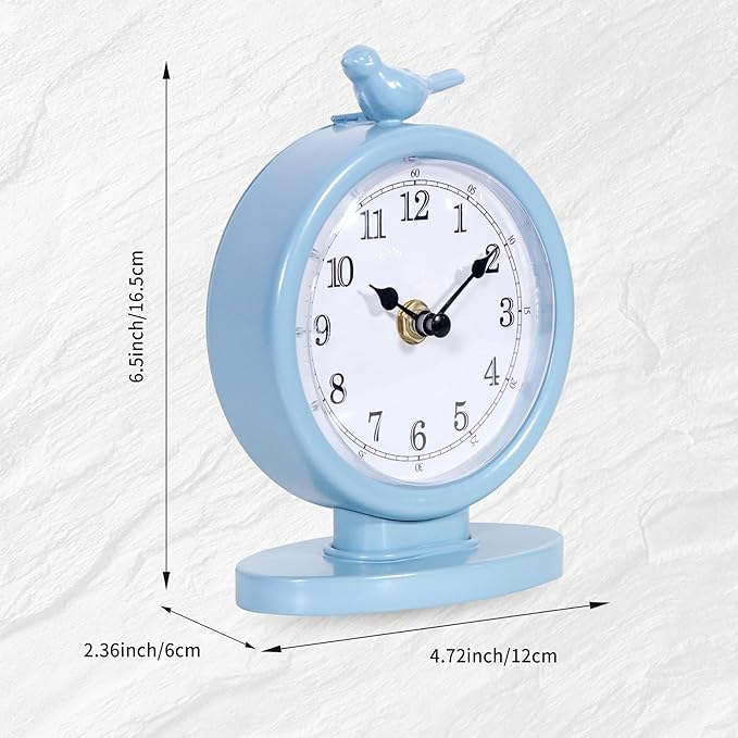 Mantel Clock, Classic Vintage Clocks and Decorative Shelf Decor, Silent Analog Desk Clocks with Light Vintage Metal Table Clock for Living Room Shelf Bedside Home Decor (Cornflower Blue)