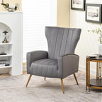 Modern Velvet Accent Chair, Channel Tufted Bedroom, Office or Living Room Furniture with Elegant Metal Legs, 26" Wide Armchair, Grey