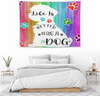 VUMIVI Cute Dog Tapestry Rainbow Color Planks Rustic Farmhouse Home Decor Pet Paws Tapestry Wall Hanging for Living Room Bedroom Dorm Classroom Aesthetic Decor W40xL30in