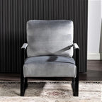 Container Furniture Classic Mid Century Modern Accent Chair with Durable Square Metal Frame, Armchair for Living Room, Bedroom, Home Office in Plush Velvet Upholstery, Grey