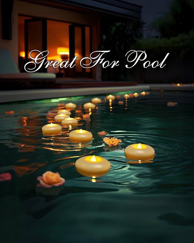Homemory 6 Pack 3” Flameless Led Floating Candles, 200 Hour Battery Operated Flickering Waterproof Tealights for Cylinder Vases, Centerpieces at Wedding, Party, Pool, Holiday (Ivory Base)