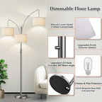 Nintiue Dimmable Floor Lamp - 3 Lights Silver Floor Lamps for Living Room with White Shades & Heavy Base, Mid Century Tree Floor Lamp for Bedroom Office, 3 LED Bulbs Included