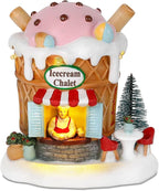 innodept12 Light-Up Gingerbread Village House Christmas Decor – Ice Cream Chalet Collectible Shop Figurine for Indoor Holiday Home Decoration