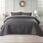 KASENTEX Queen Quilt Set 90"x90" – Soft Washed 3-Layer Lightweight Bedspread, Minimalist Nordic Design, All-Season Spring & Summer Quilt Set (1 Quilt + 2 Pillow Shams),Tornado Dark Grey