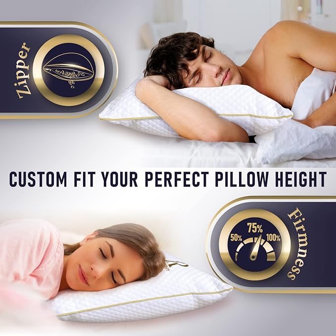 Royal Therapy 4-Pack King Memory Foam Pillow, Adjustable Shredded Pillow for Neck & Shoulder Pain Relief, Support for Back, Stomach, Side Sleepers