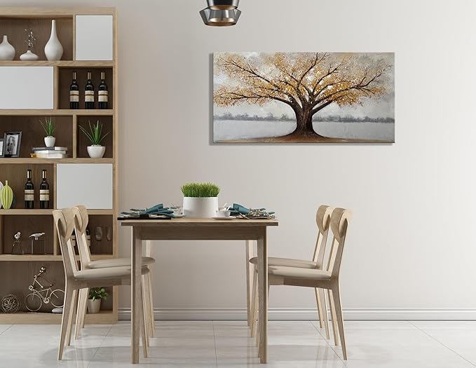 Alenoss 3D Modern Oil Painting on Canvas 24x48, Large Abstract Textured Tree Paintings Canvas Wall Art Home Decorations Framed Wall Art Pictures for Bedroom Living Room Wall Decor