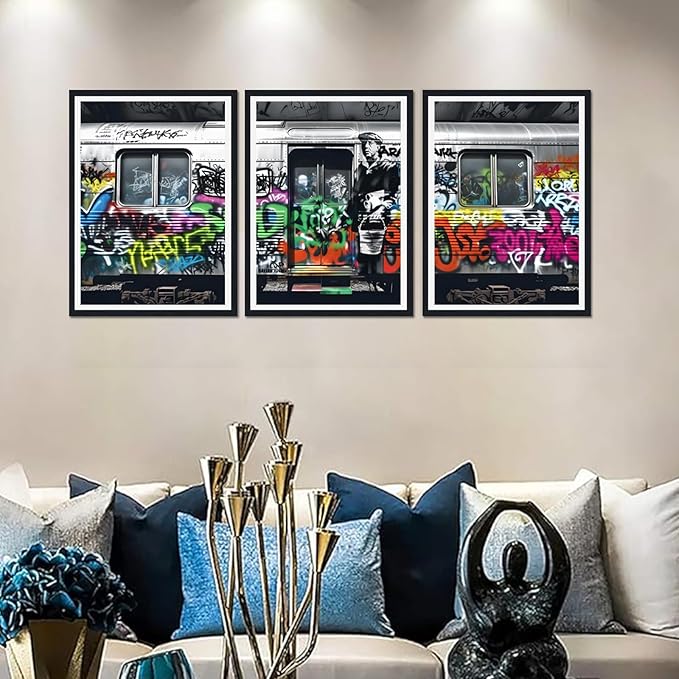 Novatique Banksy Wall Art Street Graffiti Canvas Wall Art Abstract Cool Painting Art Print for Living Room Bedroom,16" x 24" x 3pcs