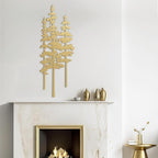 Metal Wall Art Decor Forest Pine Trees Minimalist Iron Tree Design Modern Nature-Inspired Wall Sculpture Hangings Home Decoration for Living Room, Bedroom, Bathroom, Kitchen, Outdoor - 18" Gold