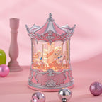Snow Globe Lantern with Carousel–Shatterproof 8 Songs Musical Box Automatic Snowfall Led Light, USB&Battery Powered,Merry-Go-Round for Valentine’s Day Gift Present Birthday Home Decoration,Silver&Pink