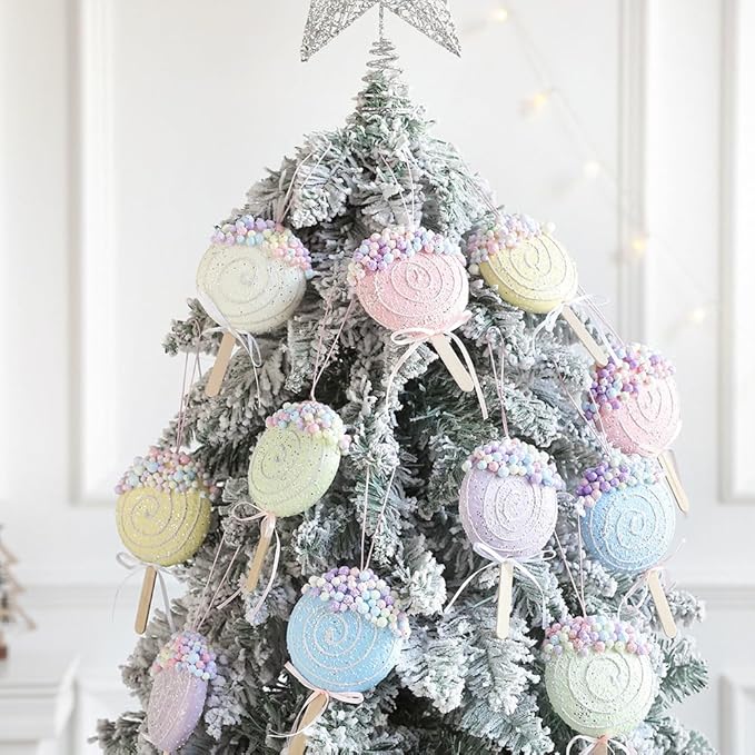 Colorful Macaron Lollipop Party Decorations - 6 Candy Gift Hanging Ornaments for Christmas, New Year, Easter, and Birthday Celebrations