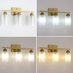 Stainless Steel Bathroom Vanity Light Over Mirror, 3 Light Brushed Gold Bathroom Light Fixtures with Milk Glass and Clear Glass Shades, Modern Vanity Lighting Wall Mount