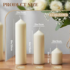 Pillar Candles Bulk Set - Unscented, Smokeless, Dripless | 3 Sizes: 2x3, 2x6, 2x8 Inches | Ideal for Weddings, Christmas & Home Decor (72, Ivory White)