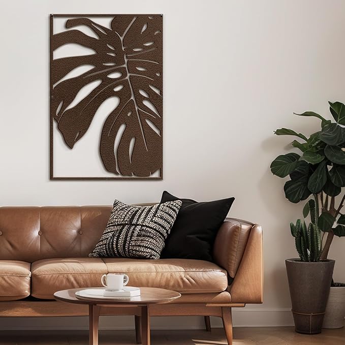 SIGNLEADER Metal Wall Art Decor Monstera Leaf Minimalist Modern Abstract Wall Sculpture Hangings Home Decoration for Living Room, Bedroom, Bathroom, Kitchen, Outdoor - 36" Bronze