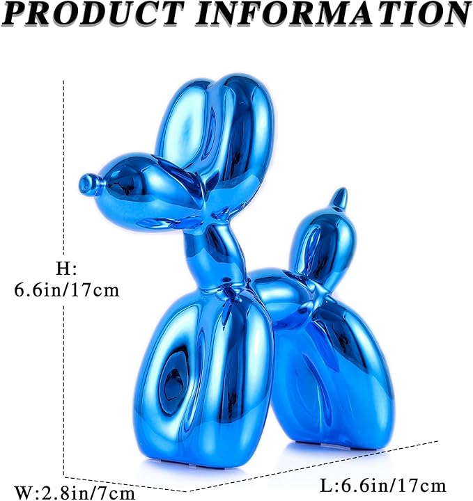 Blue Balloon Dog, Animal & Modern Sculpture, Preppy & Office Gold Decor, Small Figurines