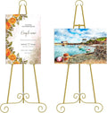 2 Pack Metal Round Tube Scroll Display Easel, Vintage Gold Decorative Large Adjustable Floor Standing Easel with Chain Support, Perfect for Showcasing Pictures, Artwork, Picture Frame Wedding Sign Etc