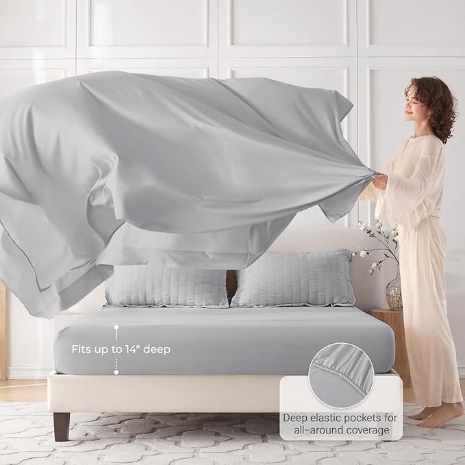 MUXHOMO 7 Pieces Full Comforter Set, Seersucker Bed in a Bag Full Size, All Season Luxury Bedding Set with Comforter, Flat Sheet, Fitted Sheet, Pillowcases & Shams, Light Grey